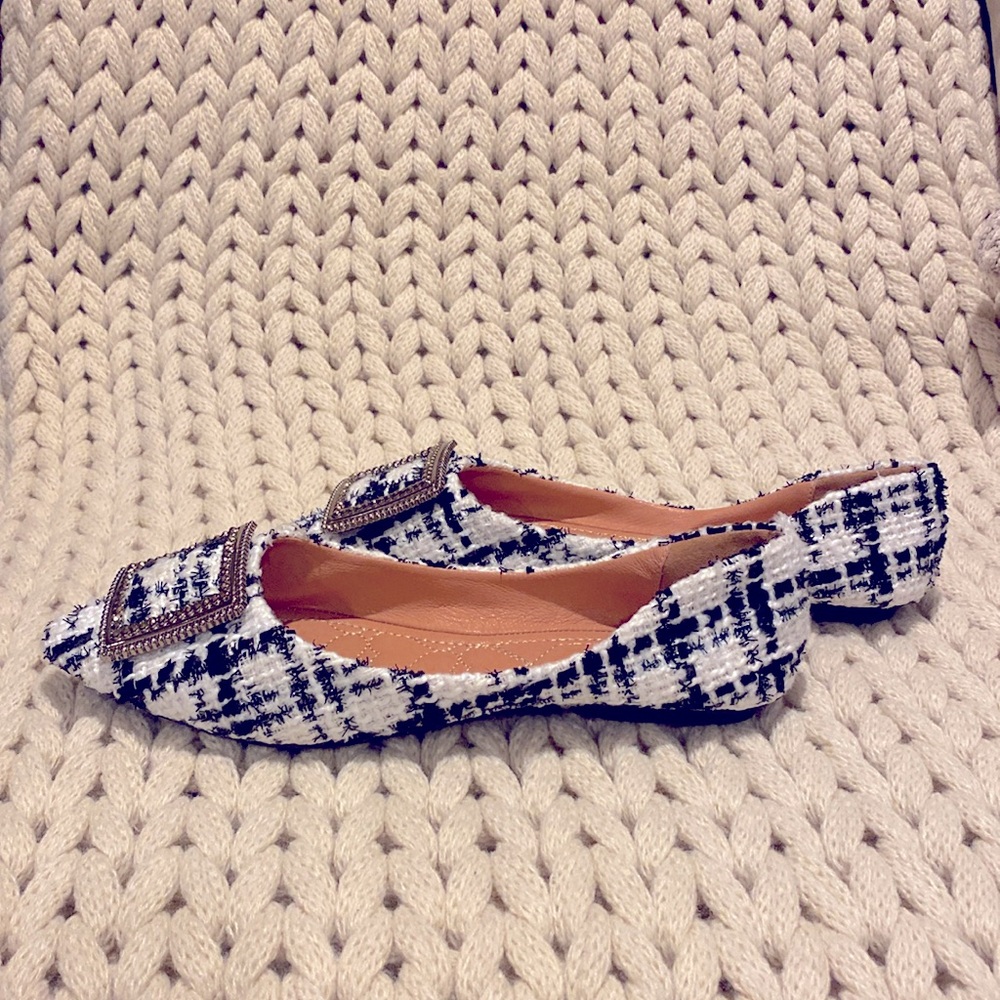 Fanjianshennia Classic Pointy Toe Ballet Flats Slip On Plaid Dress Flat Shoes
